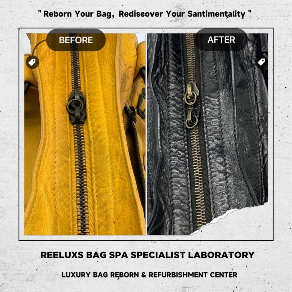 Classic City Aged Calfskin Yellow Color Leather Bag Corner Faded Color Damaged Changed To Black Color Refurbishment — frame 6