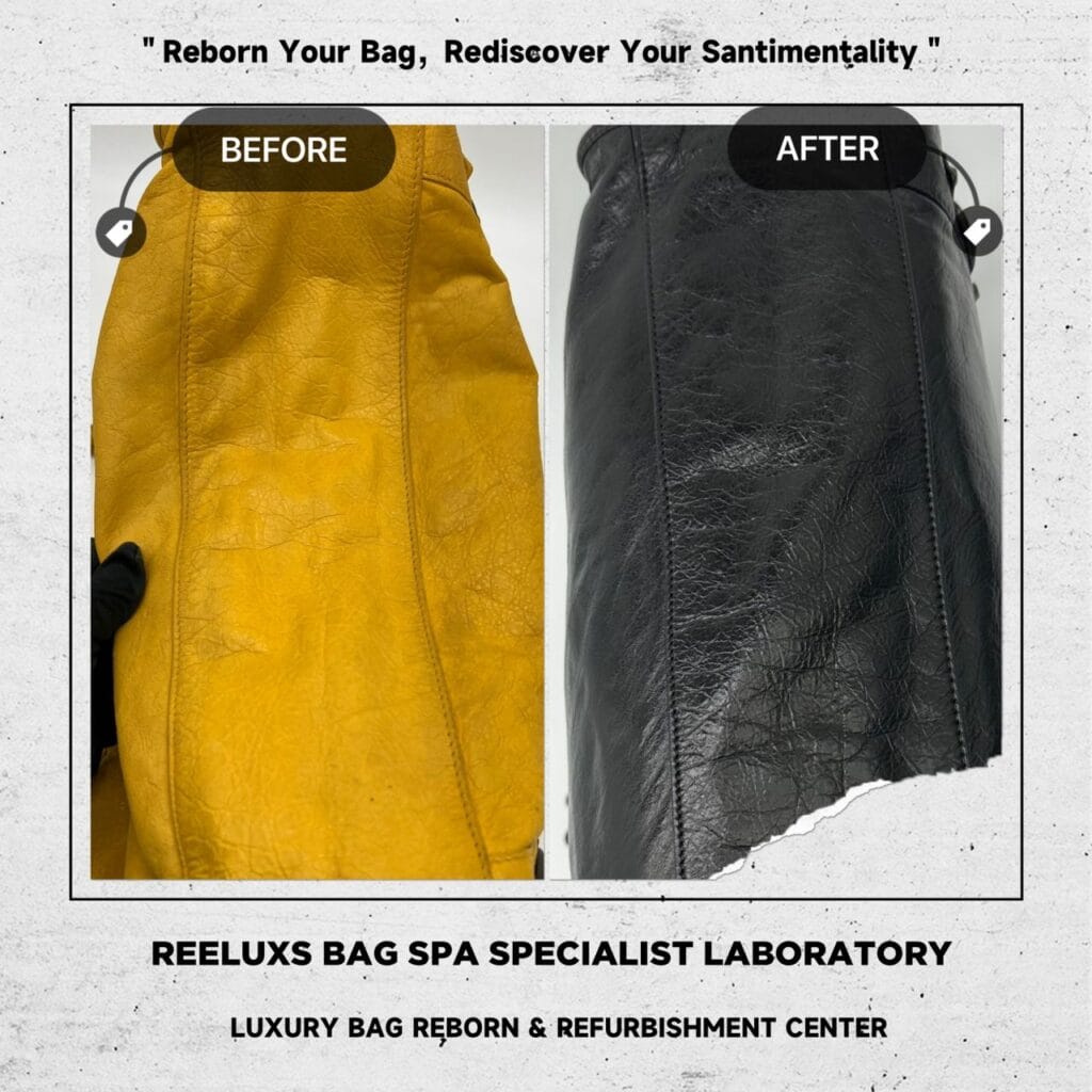 Classic City Aged Calfskin Yellow Color Leather Bag Corner Faded Color Damaged Changed To Black Color Refurbishment — frame 8