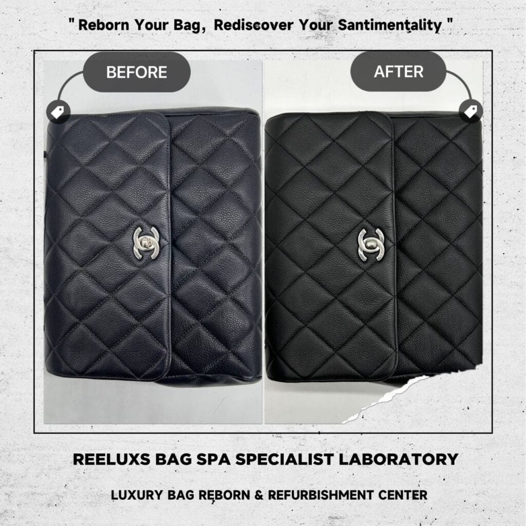 Black Quilted Caviar Leather Vintage Small Classic Single Flap Bag Leather Faded… — frame 1