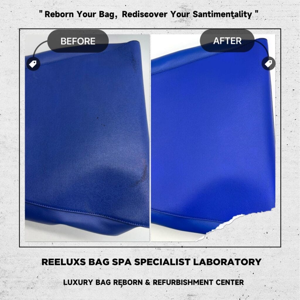 Two Tone Navy Blue Leather Medium 2jours Tote Bag Corner Faded &… — frame 2