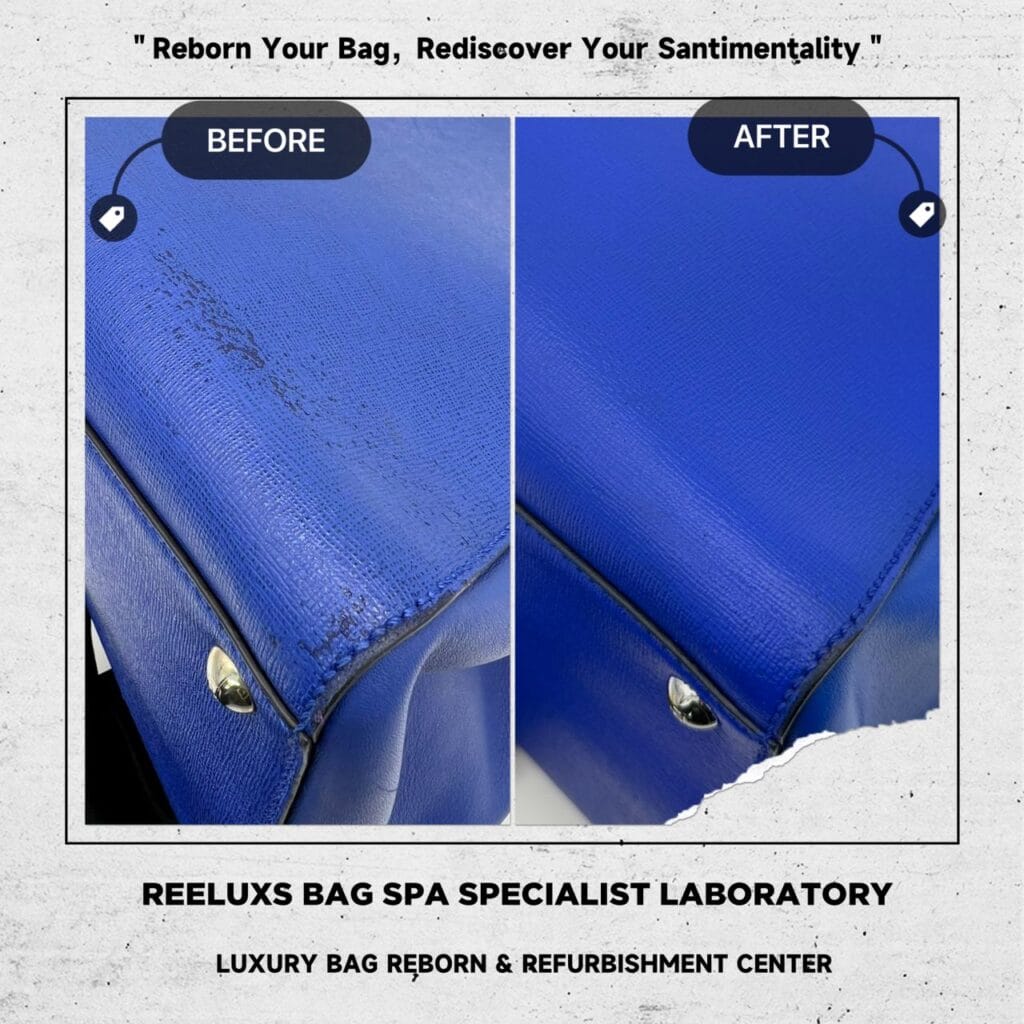 Two Tone Navy Blue Leather Medium 2jours Tote Bag Corner Faded &… — frame 3