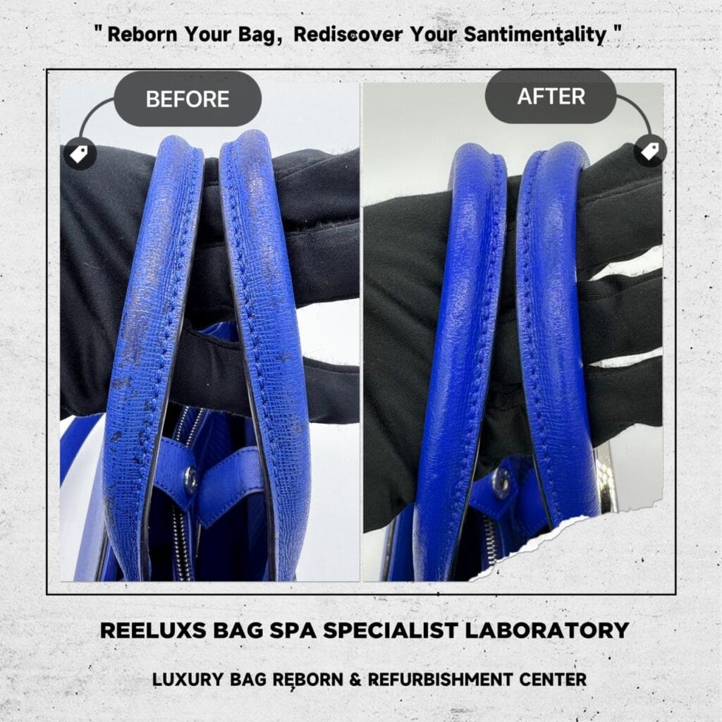 Two Tone Navy Blue Leather Medium 2jours Tote Bag Corner Faded &… — frame 5