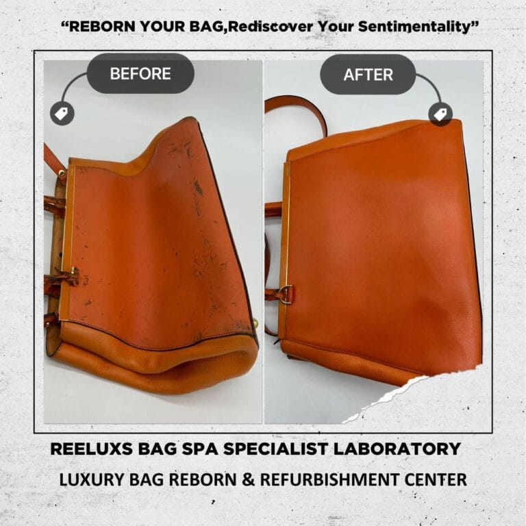 Fendi Two Tone Orange Leather Medium 2jours Tote Bag Cleaning Leather Melted Corner Faded & Color Damaged Restoration