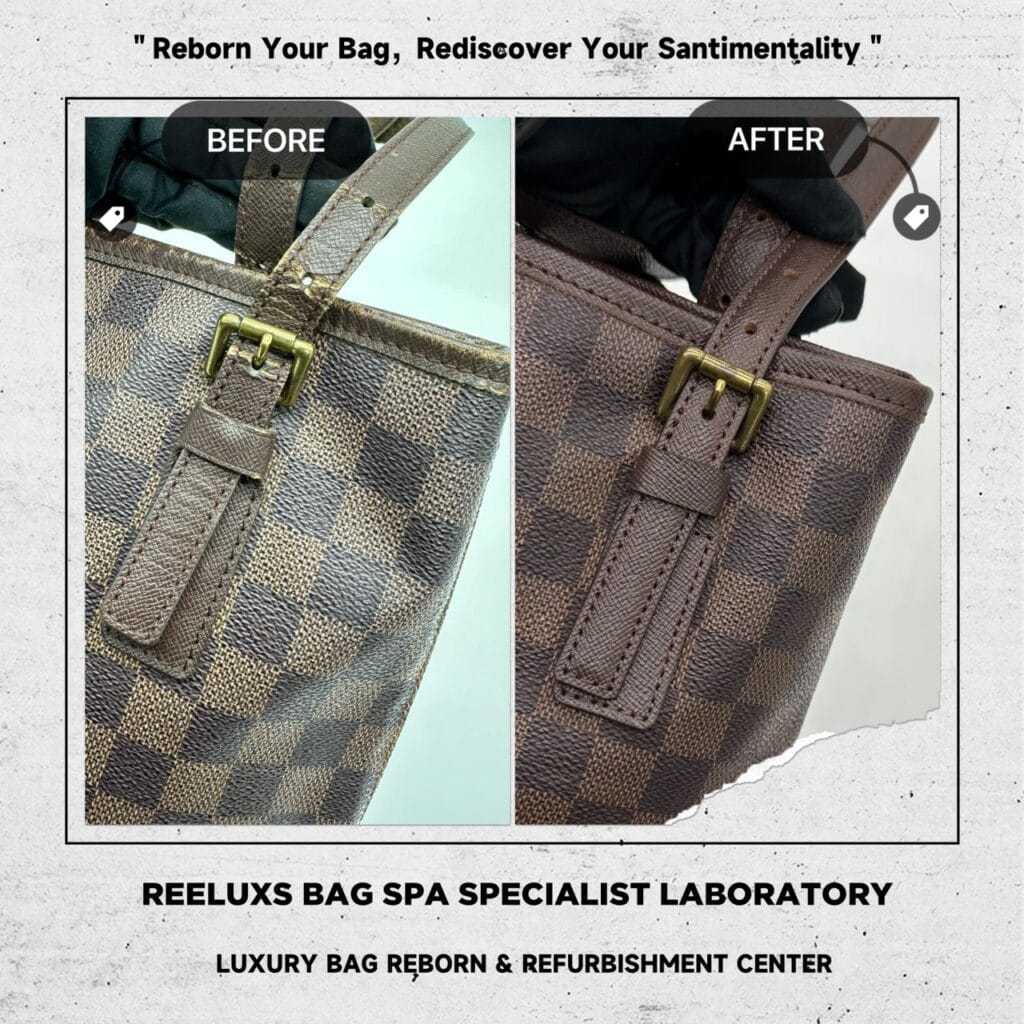 Damier Ebene Bucket PM Interior Inner Faded Leather Hook Tarnished Entire Vachetta Cracked & Broken Replacement — frame 5