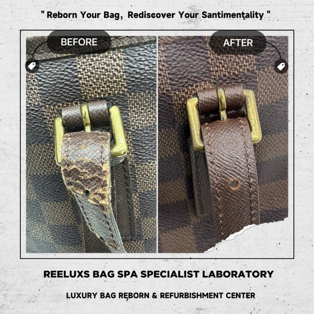 Damier Ebene Bucket PM Interior Inner Faded Leather Hook Tarnished Entire Vachetta Cracked & Broken Replacement — frame 6