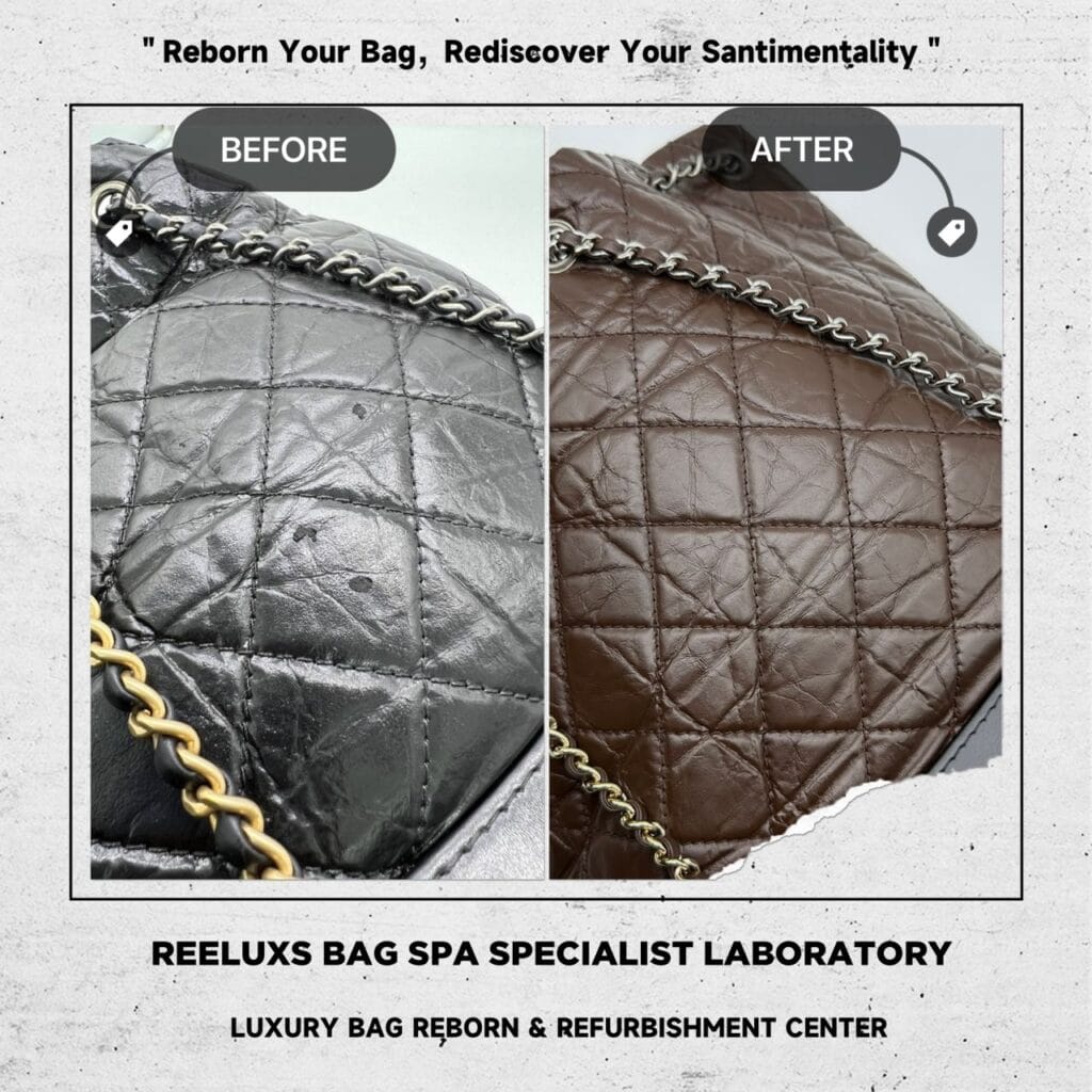 Gabrielle Black Leather Color Faded Leather Peel Off Chain Leather Damaged — frame 5