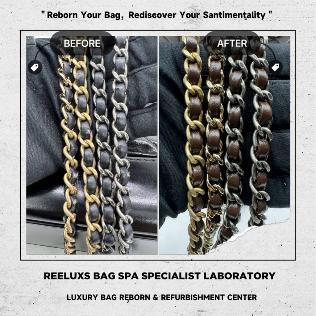 Gabrielle Black Leather Color Faded Leather Peel Off Chain Leather Damaged — frame 9