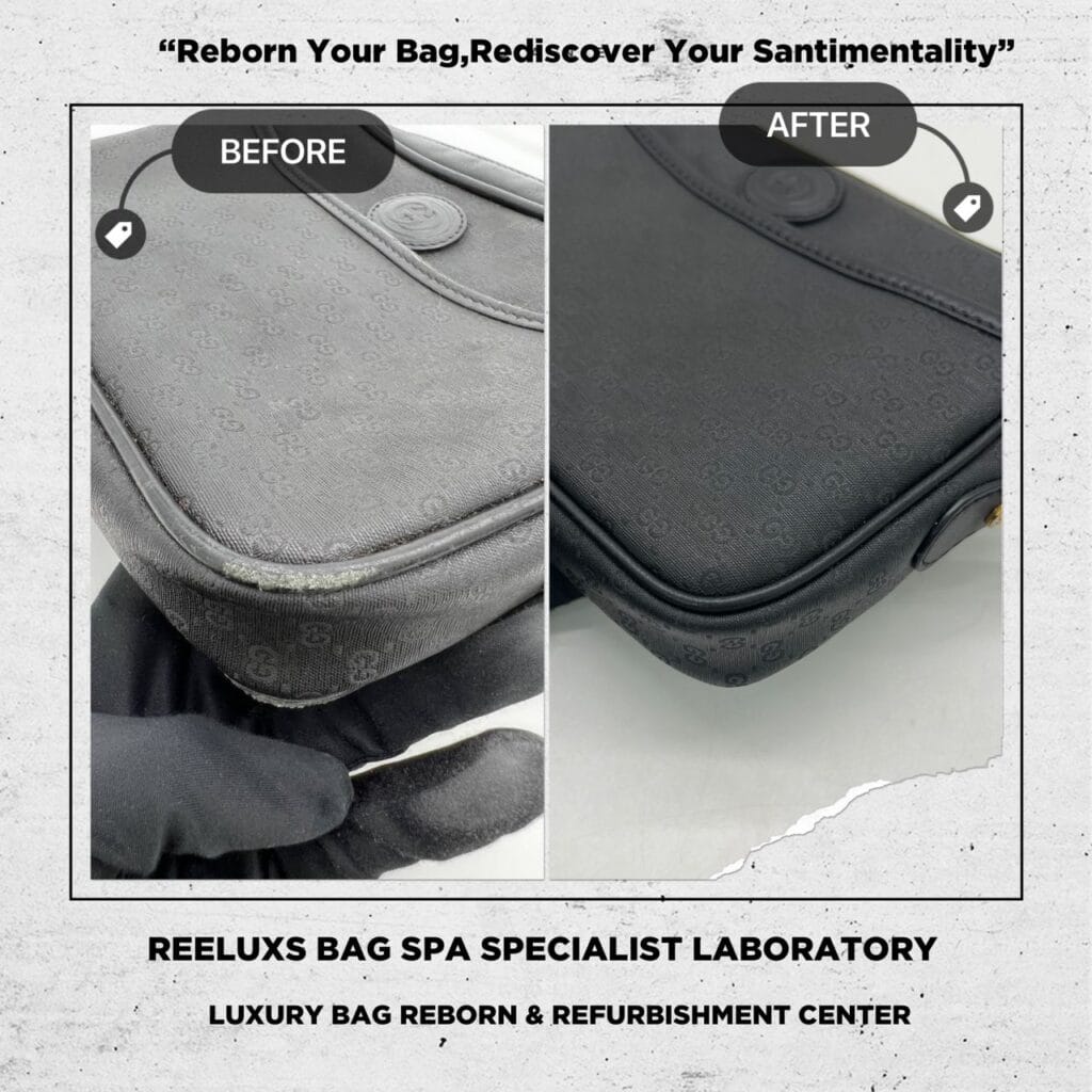 GG Plus Camera Black Canvas Bag Color Faded Pipping Broken Entire Leather Oxidation Refurbishment — frame 1