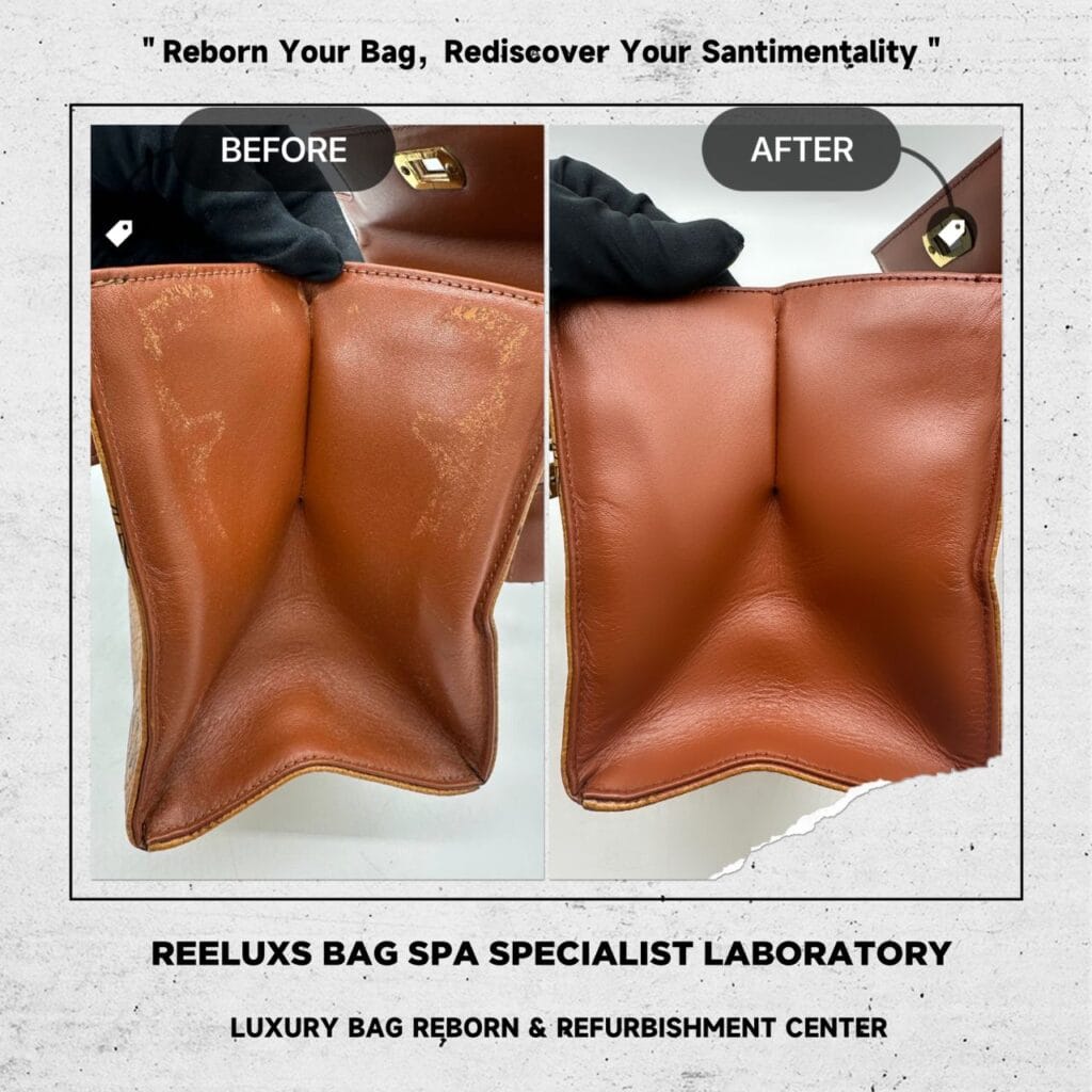 Brown Mini Kelly Visetos Satchel Leather Handbag Corner Damaged Leather Color Peel… — frame 7