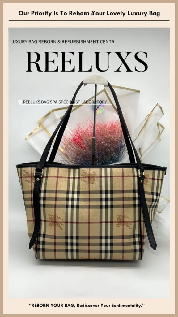Haymarket Check Coated Canvas Tote Bag Color Faded Entire Leather Cracked & Broken Oxidation Replacement — frame 12
