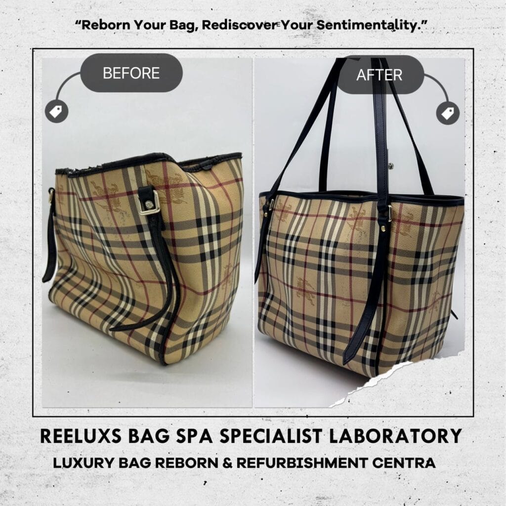 Haymarket Check Coated Canvas Tote Bag Color Faded Entire Leather Cracked & Broken Oxidation Replacement — frame 2