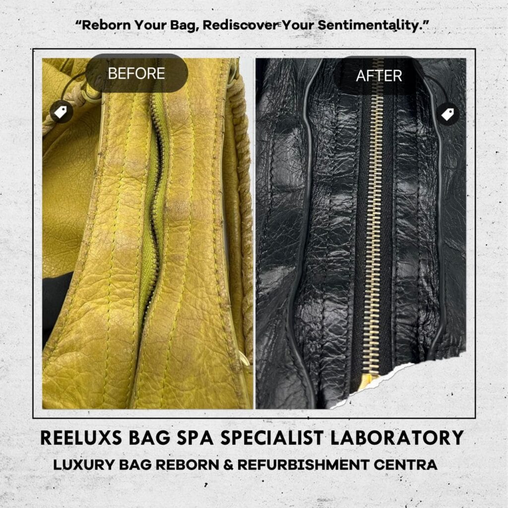 Classic City Yellow Color HandBag Color Faded Corner Damaged Hand Rope String Faded Entire Oil Edge Cracked & Damaged & Changed To Black Color Refurbishment — frame 8