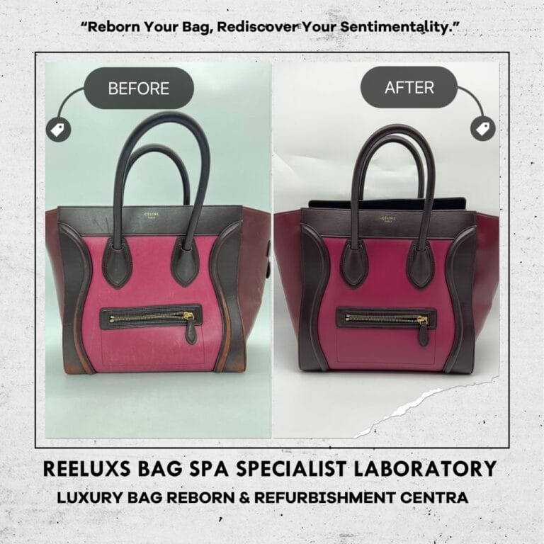 CELINE Micro Luggage Tote Bag Color Faded Leather Scratch Restoration & Entire Oil Edge Cracked Damaged Replacement