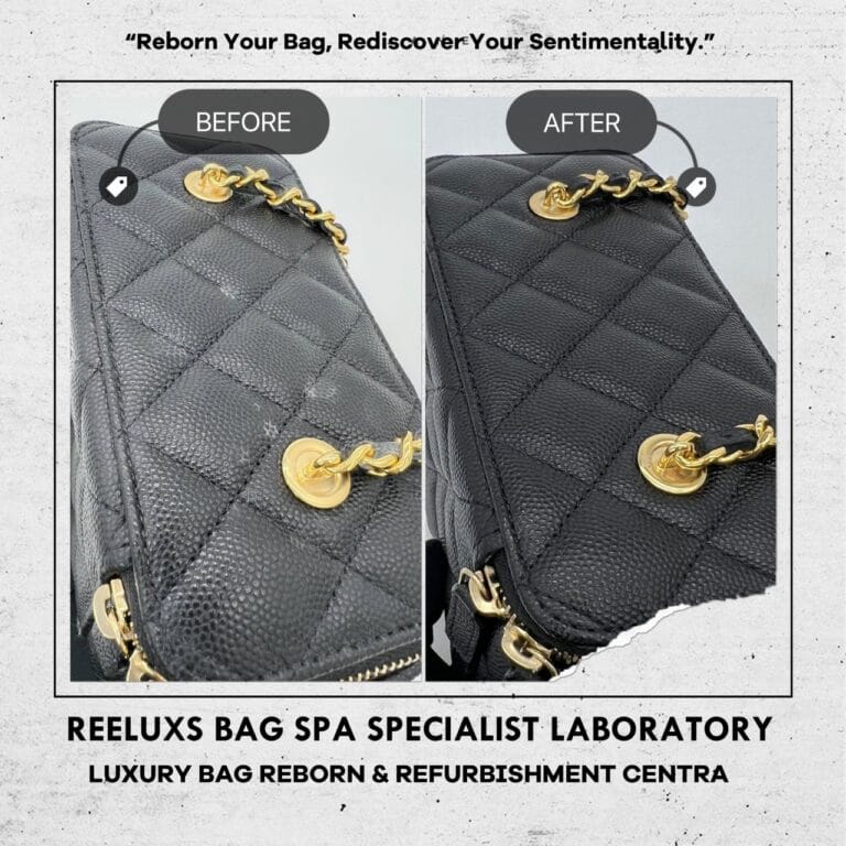 Chanel Black Caviar Vanity Case with Enamel & Gold-Tone Metal Chain Color Faded Mold Spot Problem Nano Mold Removal