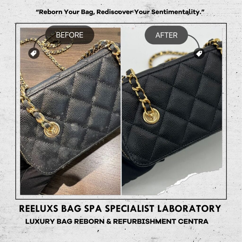 Black Caviar Vanity Case with Enamel & Gold-Tone Metal Chain Color Faded… — frame 2