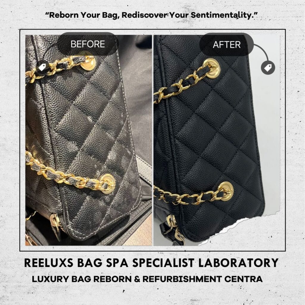 Black Caviar Vanity Case with Enamel & Gold-Tone Metal Chain Color Faded… — frame 6