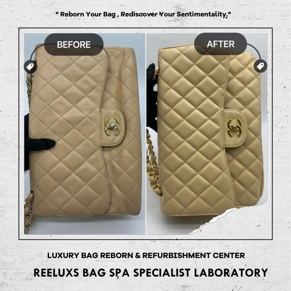 Classic Beige Color Caviar Double Flap Shoulder Bag Color Faded Corner Damaged… — frame 1