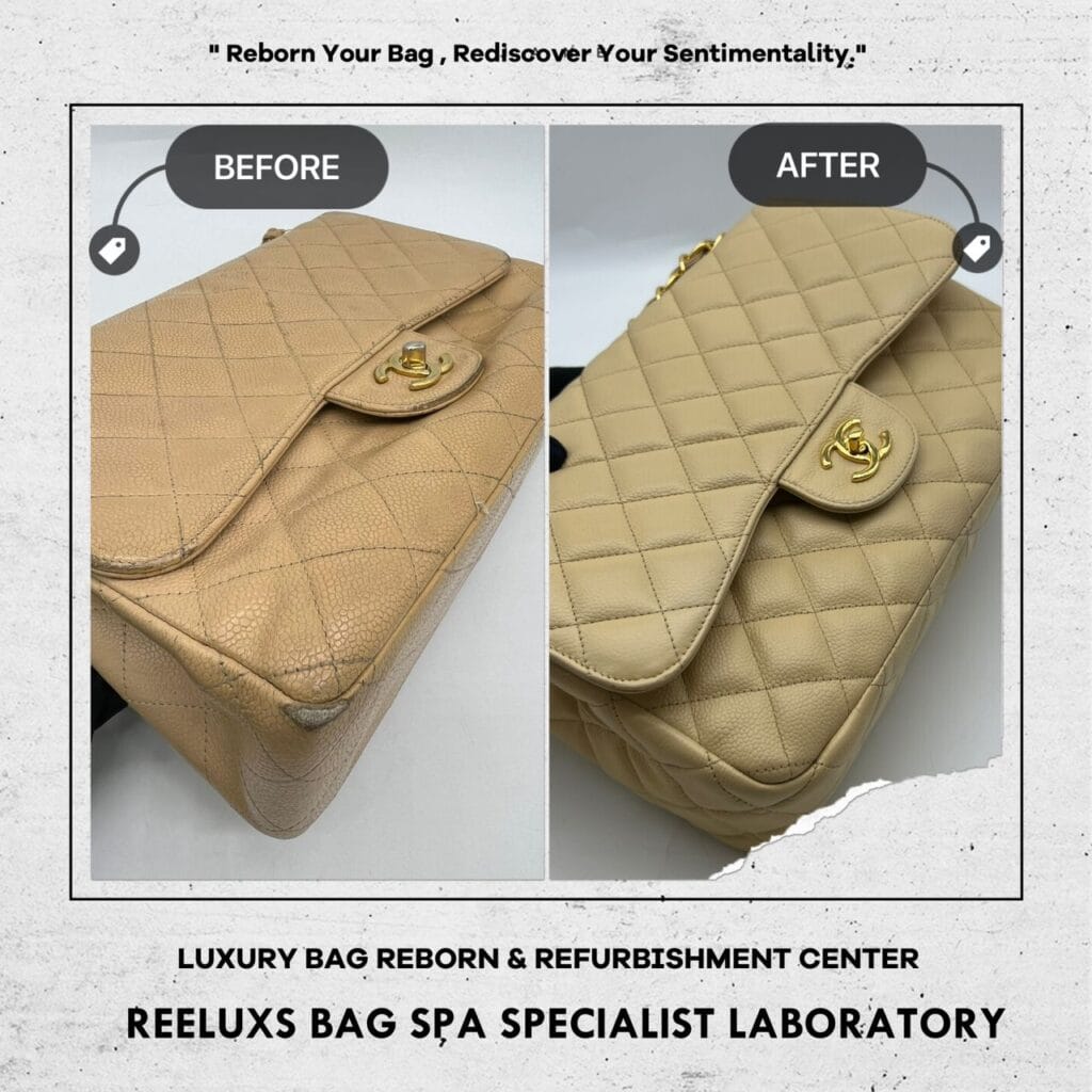 Classic Beige Color Caviar Double Flap Shoulder Bag Color Faded Corner Damaged… — frame 3