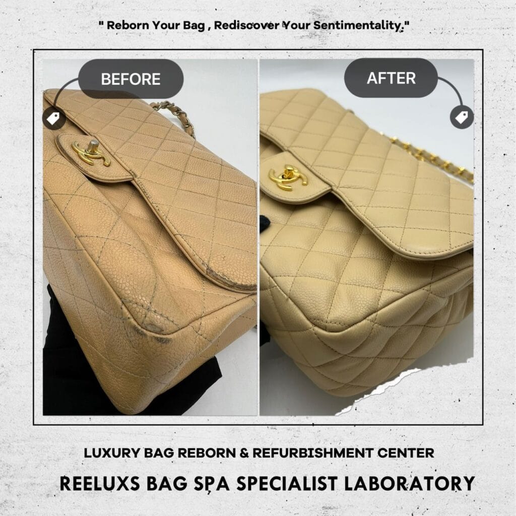Classic Beige Color Caviar Double Flap Shoulder Bag Color Faded Corner Damaged… — frame 4