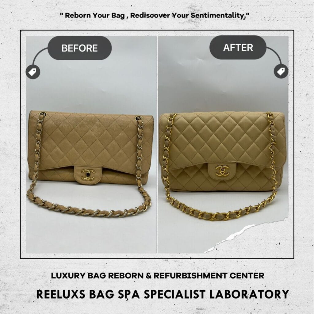Classic Beige Color Caviar Double Flap Shoulder Bag Color Faded Corner Damaged… — frame 5