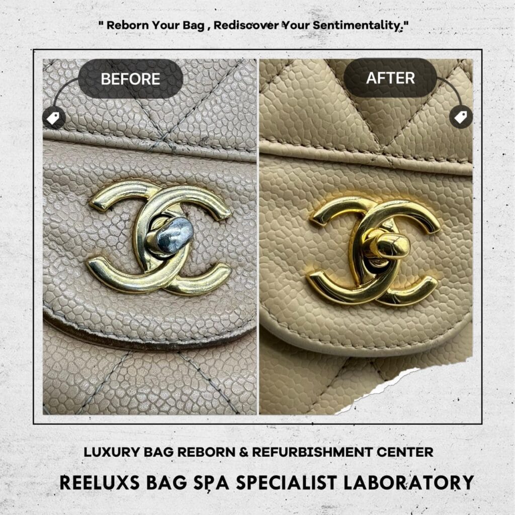 Classic Beige Color Caviar Double Flap Shoulder Bag Color Faded Corner Damaged… — frame 9