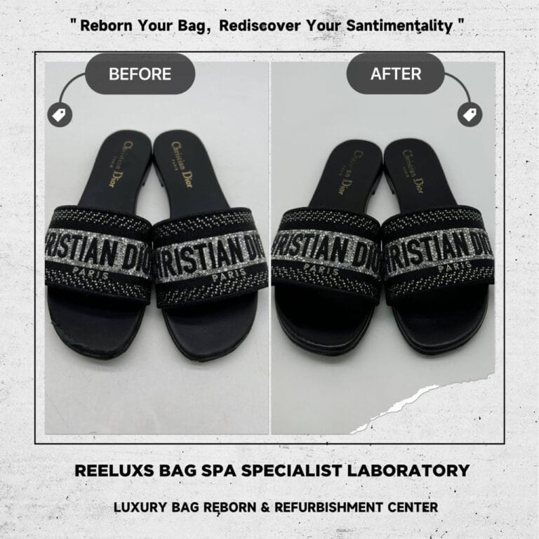 CHRISTIAN DIOR Dway Slide Deco Bise Embroidered Cotton Sandals Side Sole Damaged Repaired Leather Peel Off Restoration