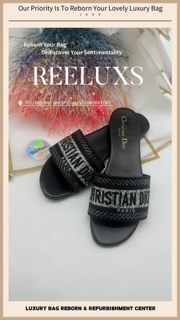 CHRISTIAN DIOR Dway Slide Deco Bise Embroidered Cotton Sandals Side Sole Damaged… — frame 5