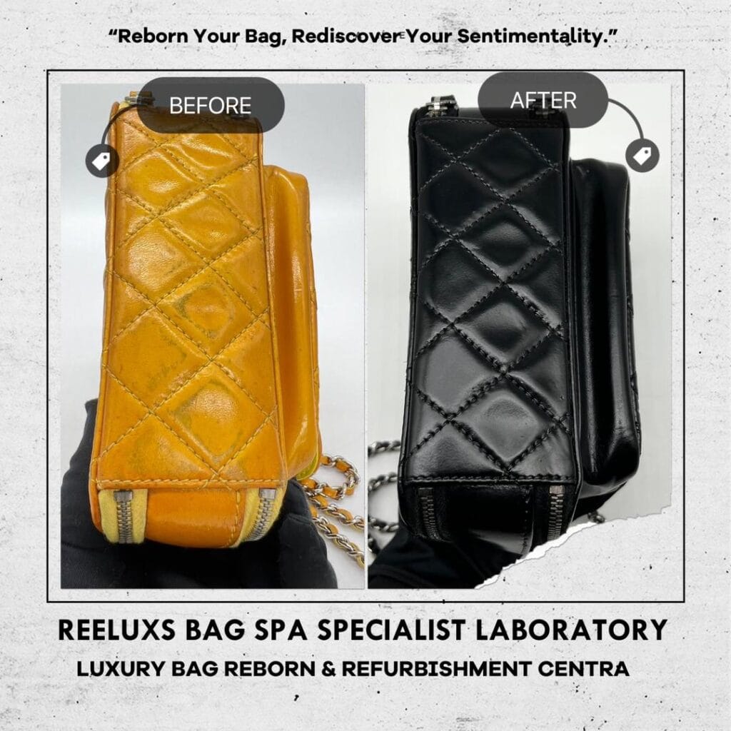 Mini Pocket Box Bag Quilted Patent Leather with Silver Hardware Patent Color Oxidation Changed To Black Color Refurbishment — frame 4