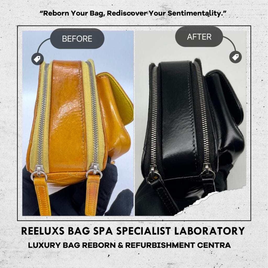 Mini Pocket Box Bag Quilted Patent Leather with Silver Hardware Patent Color Oxidation Changed To Black Color Refurbishment — frame 5