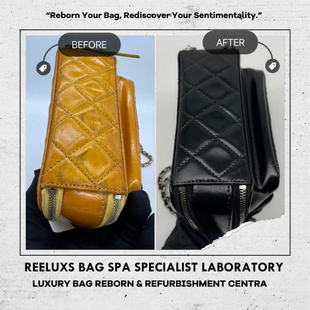 Mini Pocket Box Bag Quilted Patent Leather with Silver Hardware Patent Color Oxidation Changed To Black Color Refurbishment — frame 6