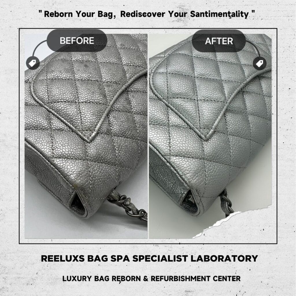 Quilted Caviar Silver Metallic Single Flap Bag Mold Spot Damaged Problem &… — frame 4