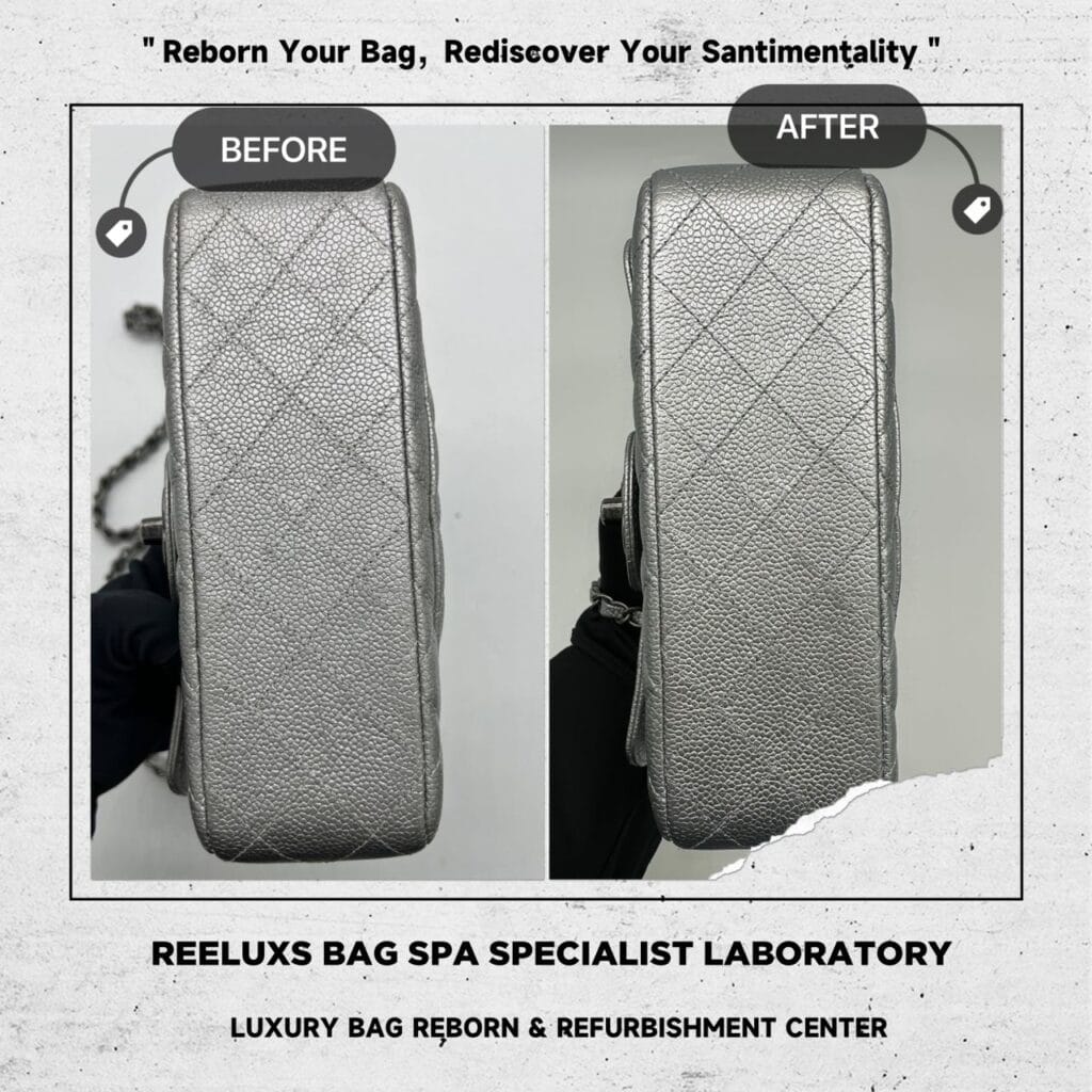 Quilted Caviar Silver Metallic Single Flap Bag Mold Spot Damaged Problem &… — frame 6