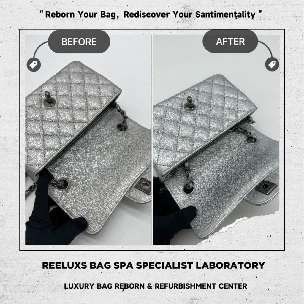 Quilted Caviar Silver Metallic Single Flap Bag Mold Spot Damaged Problem &… — frame 8