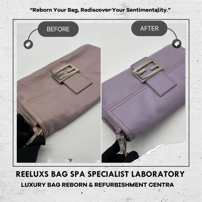 FENDI Purple Leather Mamma Baguette Shoulder Bag Corner Faded Color Transfer Problem Restoration