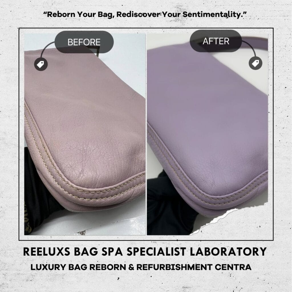 Purple Leather Mamma Baguette Shoulder Bag Corner Faded Color Transfer Problem — frame 4
