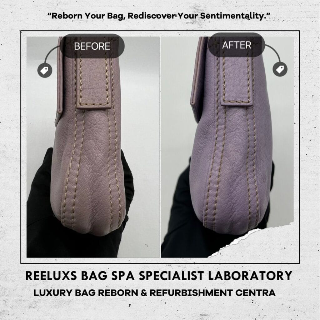 Purple Leather Mamma Baguette Shoulder Bag Corner Faded Color Transfer Problem — frame 6