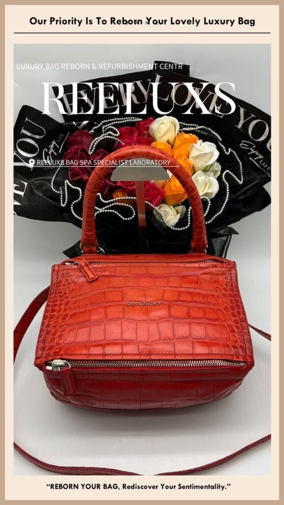 Red Crocodile Leather Top Handle Bag Corner Faded Top Zip Leather Damaged Restoration — frame 7