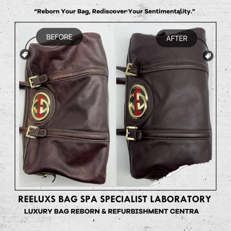 GUCCI Brown Leather Handbag Heavy Black Stain Problem Color Faded Corner Damaged Changed To Dark Brown
