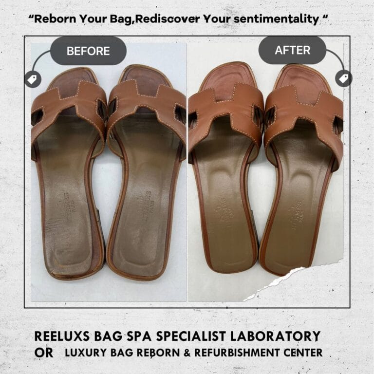 Hermès Women Brown Leather Oran Sandals Leather Peel Off Color Faded Restoration & Add Sole Layer