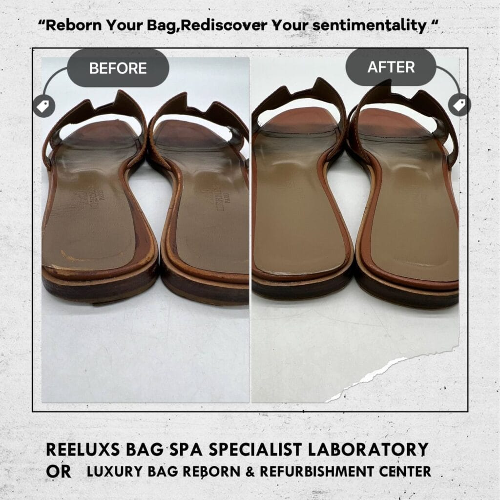 HERMES Women Brown Leather Oran Sandals Leather Peel Off Color Faded Restoration… — frame 2