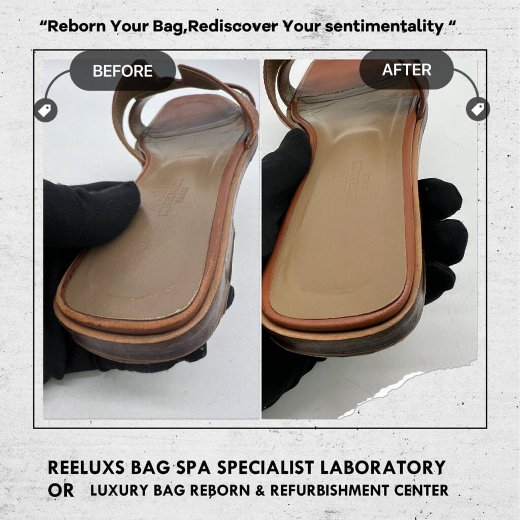 HERMES Women Brown Leather Oran Sandals Leather Peel Off Color Faded Restoration… — frame 4