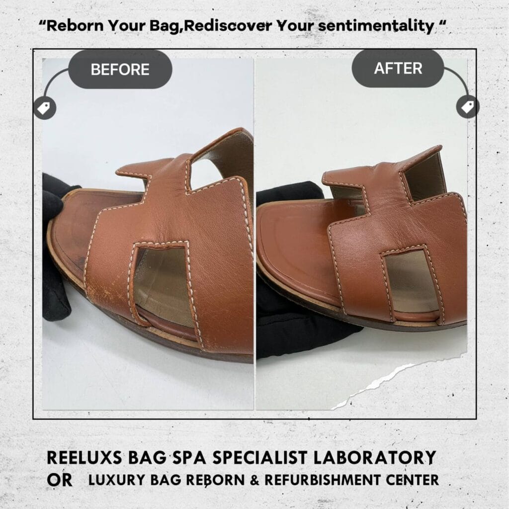 HERMES Women Brown Leather Oran Sandals Leather Peel Off Color Faded Restoration… — frame 5
