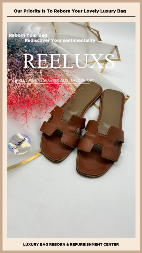 HERMES Women Brown Leather Oran Sandals Leather Peel Off Color Faded Restoration… — frame 9