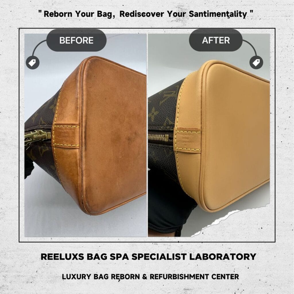 Alma PM Monogram Canvas Handbag Color Faded Entire Vachetta Fully Stain &… — frame 2