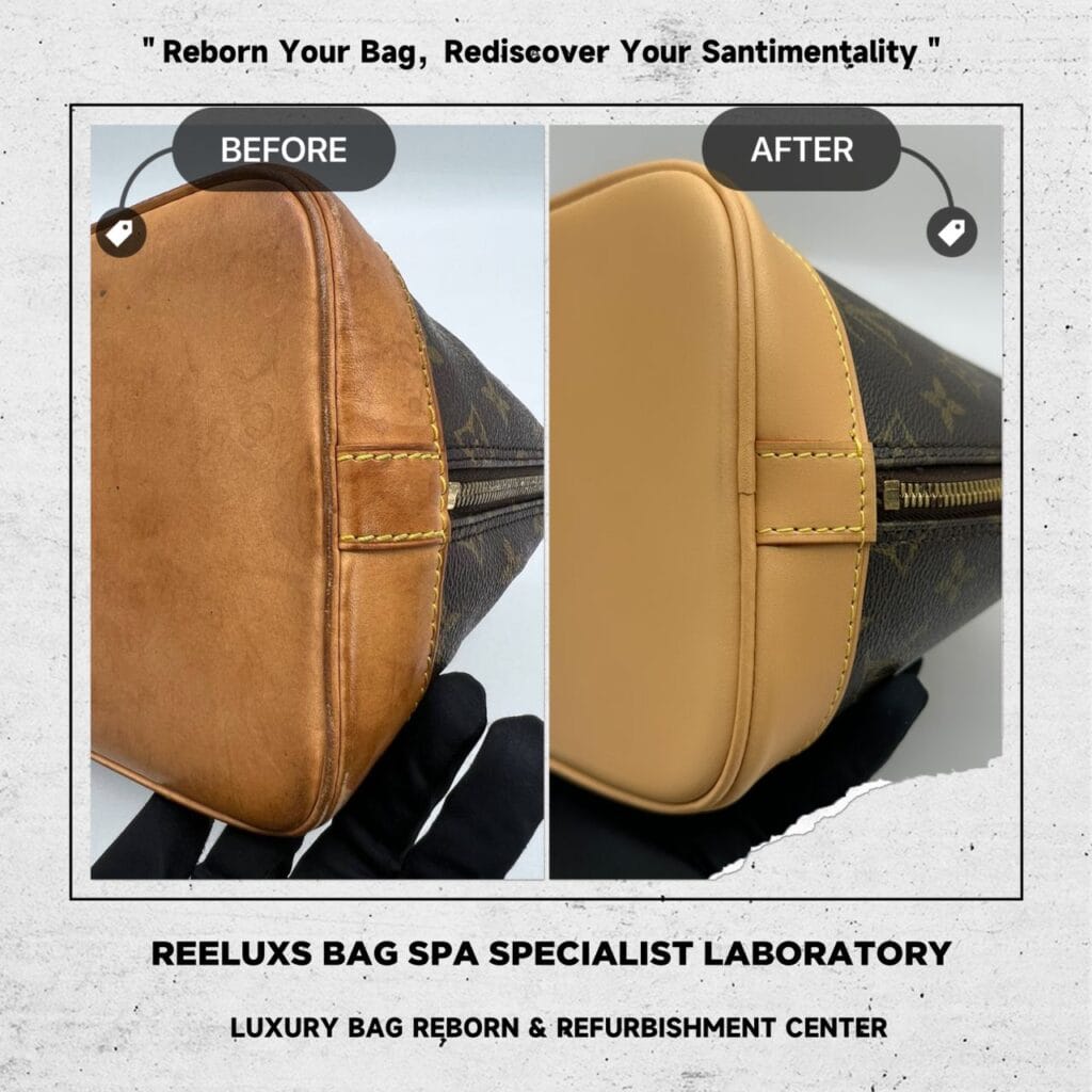 Alma PM Monogram Canvas Handbag Color Faded Entire Vachetta Fully Stain &… — frame 3