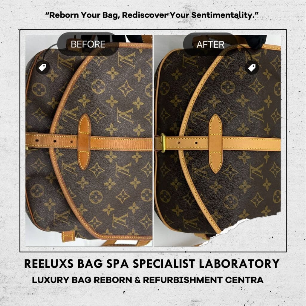 Monogram Canvas Saumur 30 Messenger Bag Entire Vachetta Fully Stain Cracked &… — frame 1