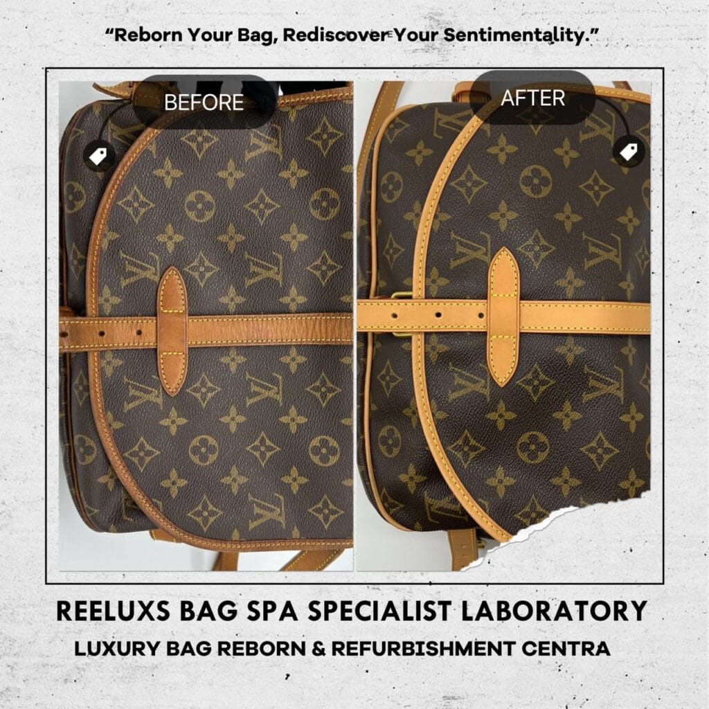 Monogram Canvas Saumur 30 Messenger Bag Entire Vachetta Fully Stain Cracked &… — frame 2