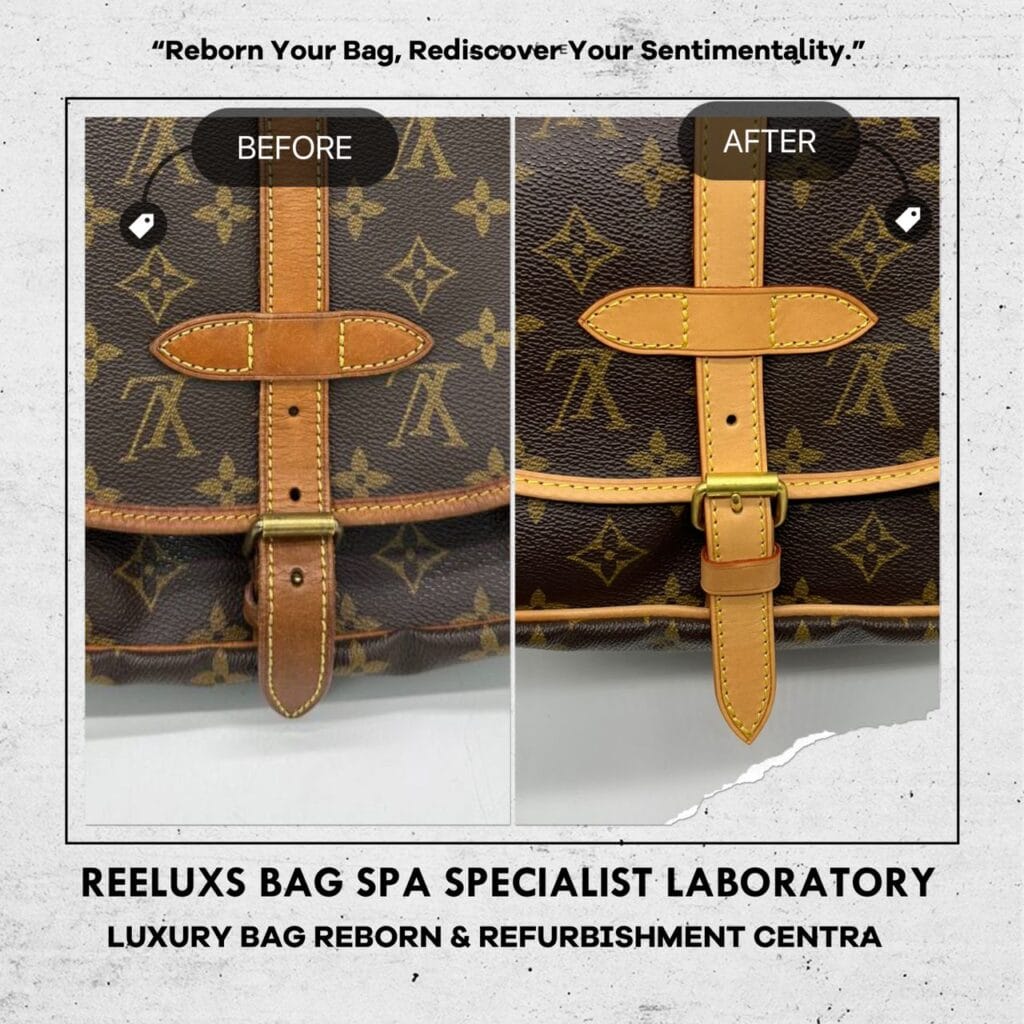 Monogram Canvas Saumur 30 Messenger Bag Entire Vachetta Fully Stain Cracked &… — frame 3