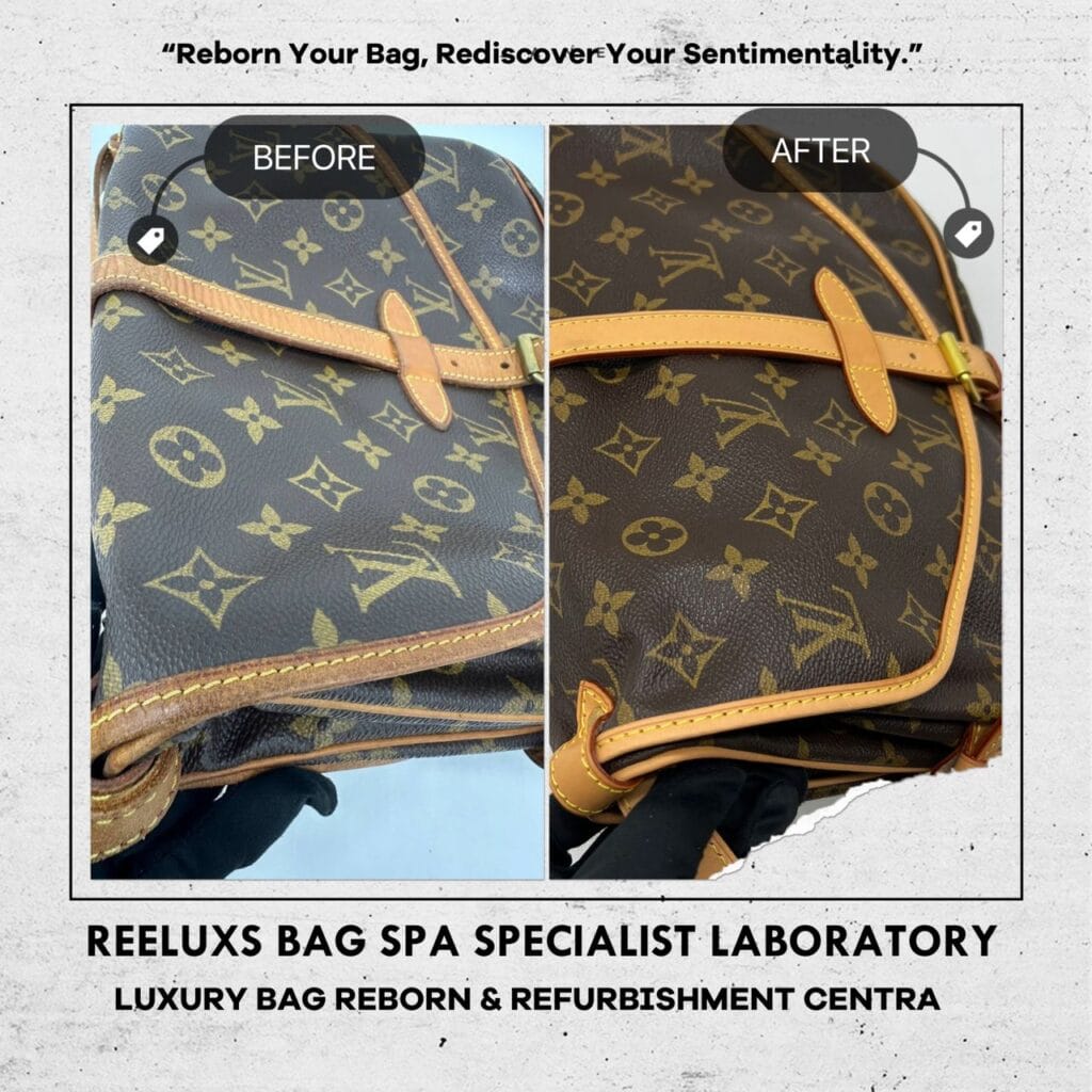 Monogram Canvas Saumur 30 Messenger Bag Entire Vachetta Fully Stain Cracked &… — frame 4