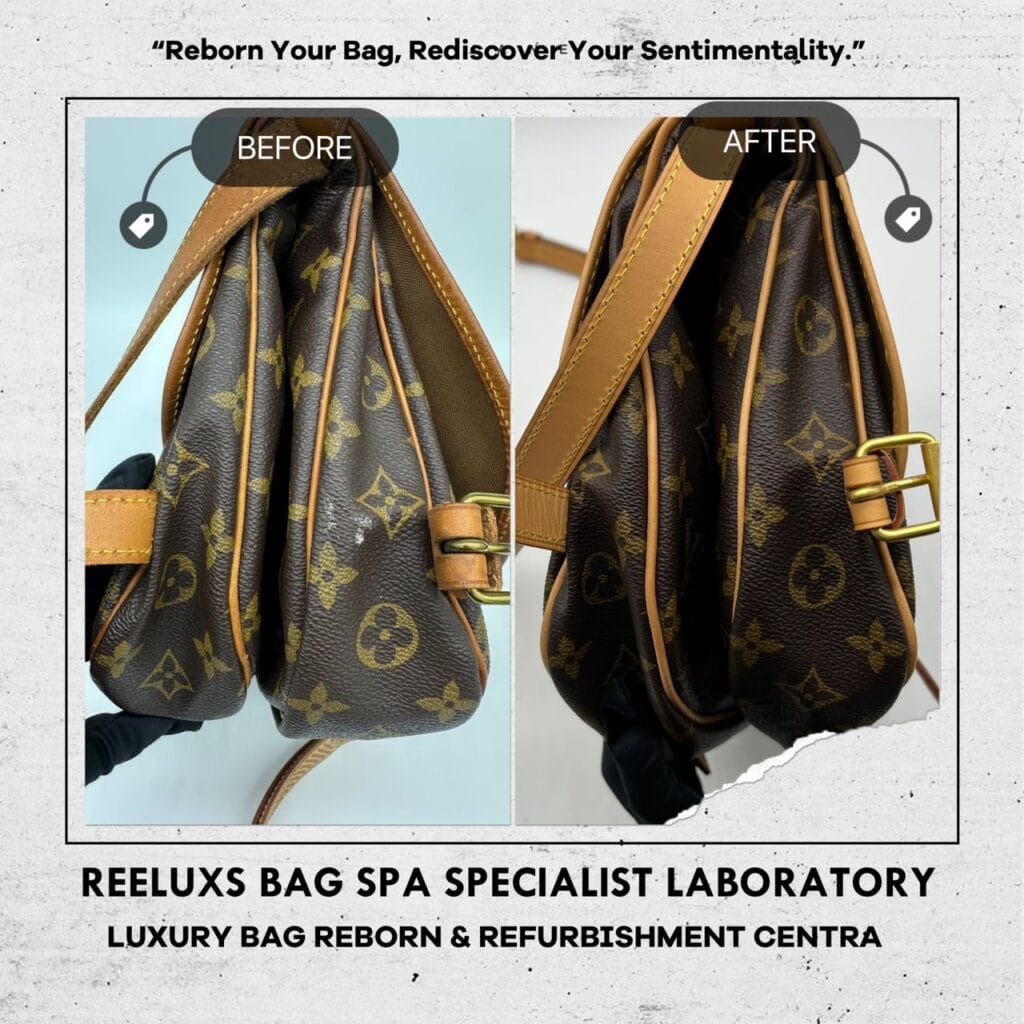Monogram Canvas Saumur 30 Messenger Bag Entire Vachetta Fully Stain Cracked &… — frame 6